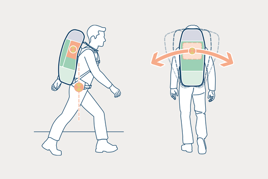 Schweres Gepäck bei flachen Wanderwegen im Rucksack höher packen