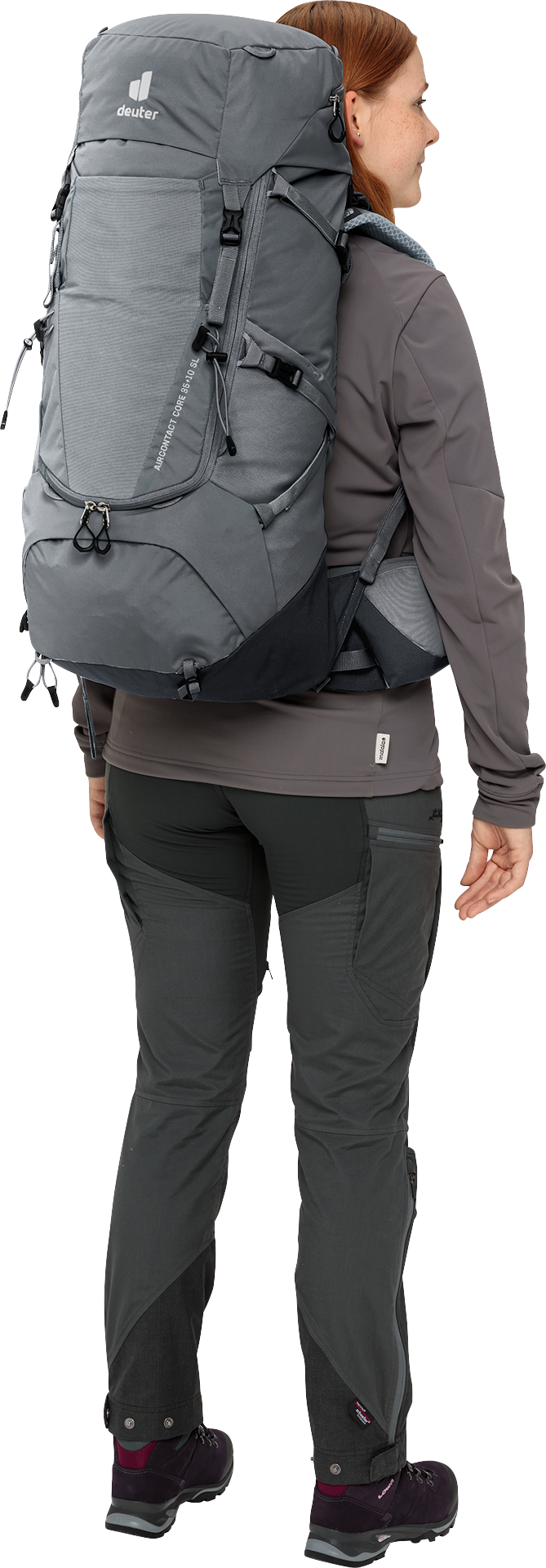 Deuter Aircontact Core 45+10L SL レディース フィット ハイキング バックパック - ジェイドグラファイト Aircontact Core 45+10 SL Grove Ivy